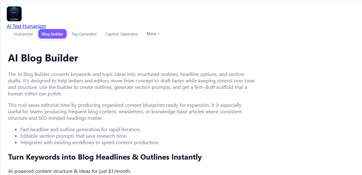 OneAI Blog Builder — AI Blog Builder tool at oneaihuman.com (original screenshot)