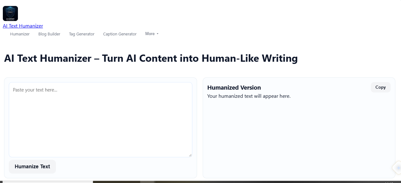 OneAI Humanizer — AI Text Humanizer tool at oneaihuman.com (original screenshot)