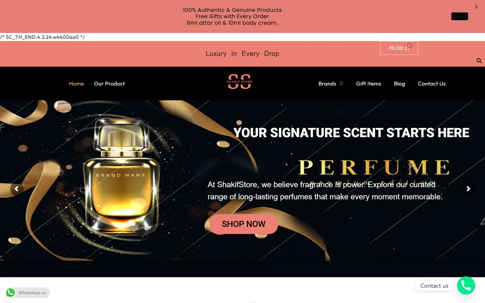 Shakif Store website homepage