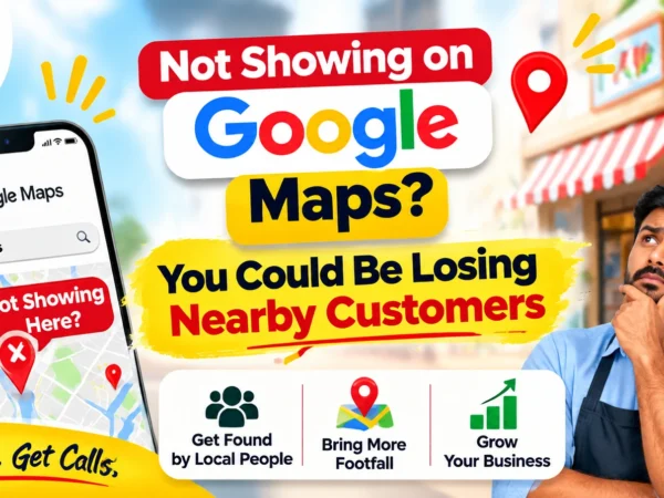 5fec91de-a13c-4913-a2e3-2e2ee22744a2 Not Showing on Google Maps? A business owner checking a smartphone with a missing Google Maps listing, highlighting how poor local visibility can lead to lost nearby customers and fewer walk-ins.