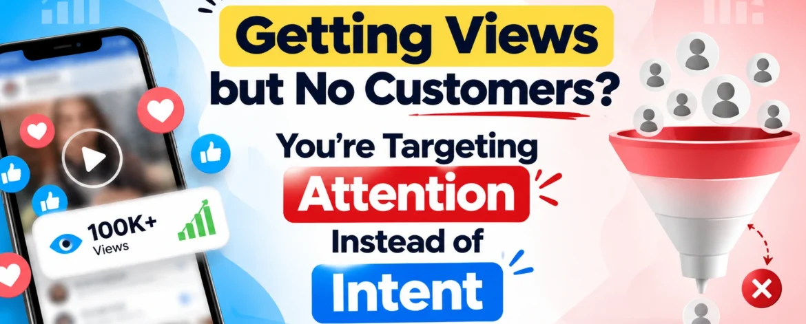 Getting views but no customers? This marketing graphic explains why businesses should target customer intent instead of attention to turn views into leads and sales.